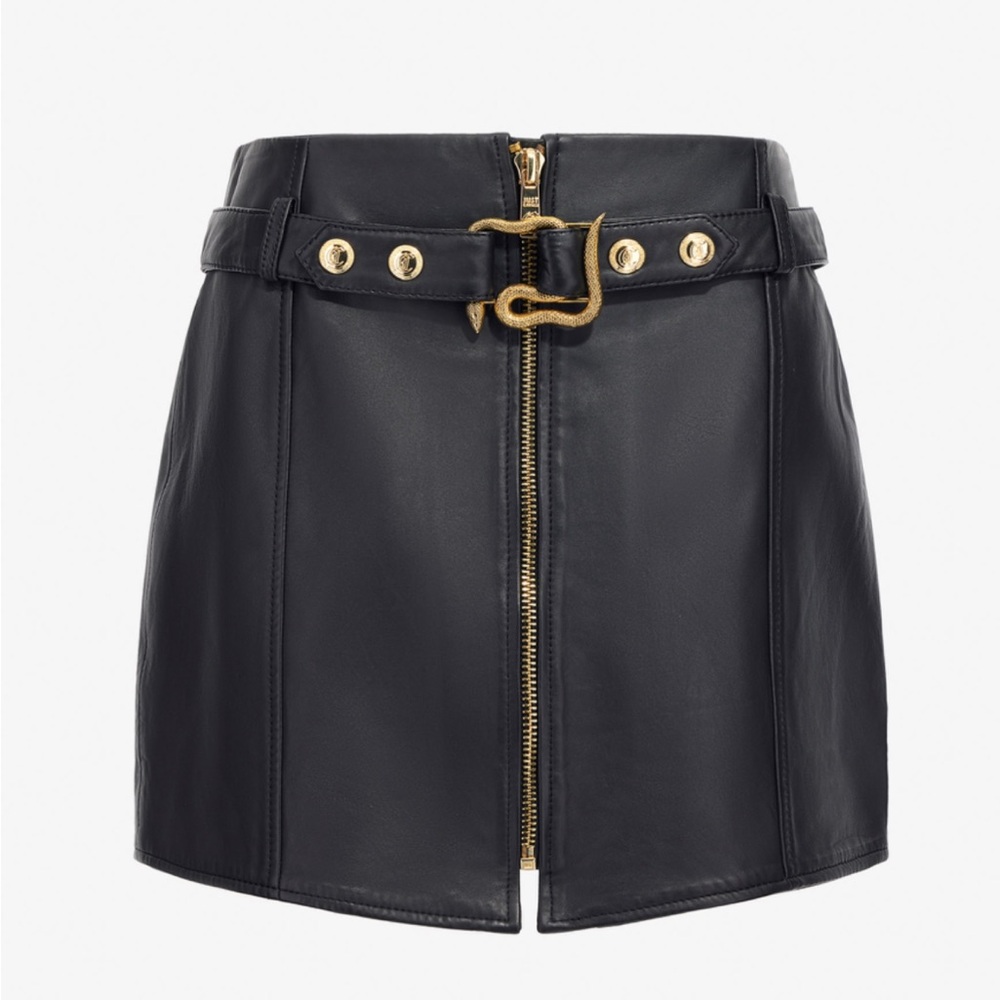 RobertoCavalli Black Leather Skirt with Gold Accents